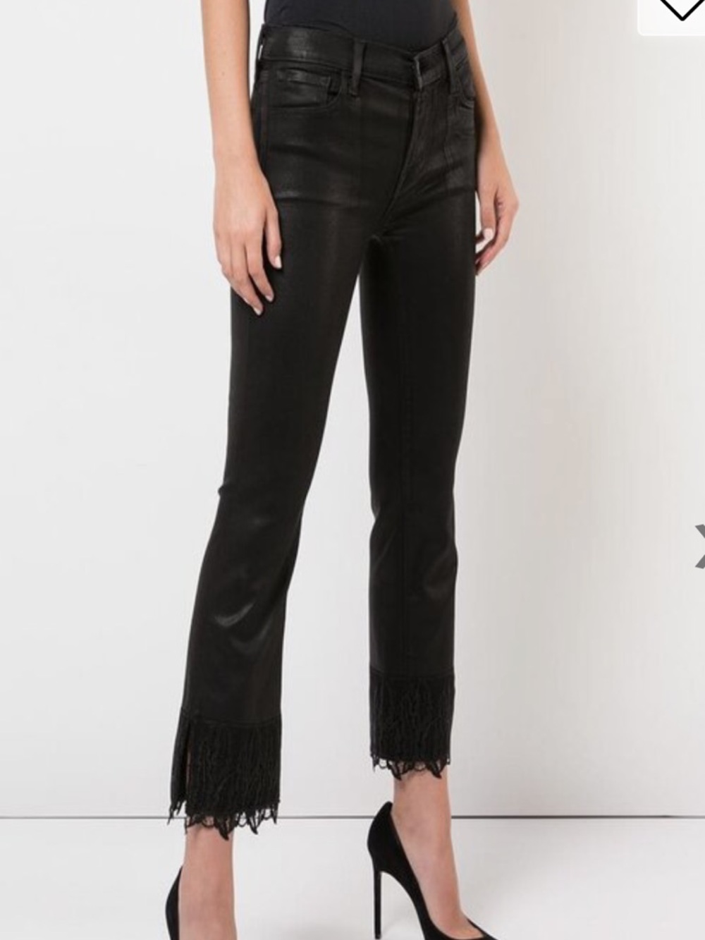 J Brand Selena Coated Black Lace Hem Crop Boot Jean